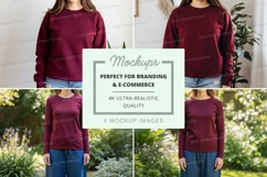 Long sleeve sweatshirt mockup in burgundy Product Image 1