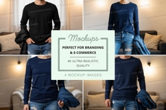 Long sleeve t-shirt mockup in living room setting Product Image 1