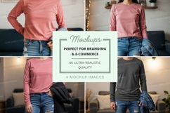 Four-person t-shirt mockup in various colors Product Image 1