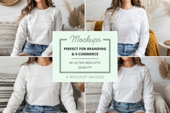 White long-sleeve t-shirt mockup on model Product Image 1