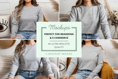 Women's long sleeve crew neck sweatshirt mockup in light gra Product Image 1