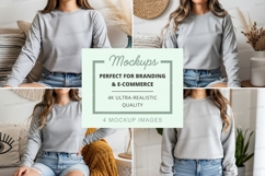 Long sleeve crew neck sweatshirt mockup in light gray Product Image 1