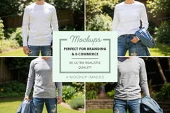 Long sleeve t-shirt mockup in white and gray colors Product Image 1