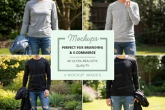 Long sleeve t-shirt mockup in gray and black Product Image 1