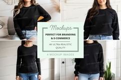 Black long sleeve crew neck t-shirt mockup Product Image 1