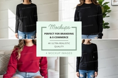 Women's long sleeve t-shirt mockup in black and red Product Image 1