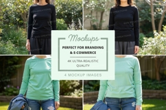 Long sleeve t-shirt mockup in black and green Product Image 1