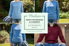 Group of women wearing long sleeve athletic shirts in a gard Product Image 1