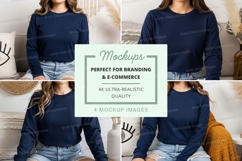 Long sleeve t-shirt mockup - navy blue, crew neck, casual st Product Image 1