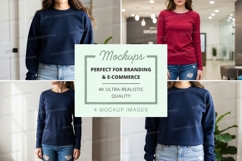 Long sleeve t-shirt mockup in navy blue and red Product Image 1
