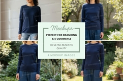 Long sleeve t-shirt mockup in navy blue Product Image 1