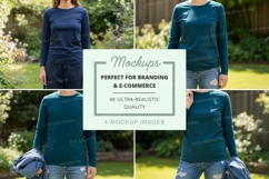 Long sleeve t-shirt mockup in blue and green Product Image 1