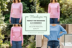 Long sleeve t-shirt mockup in pink and blue Product Image 1