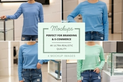 Long sleeve t-shirt mockup in blue and green Product Image 1