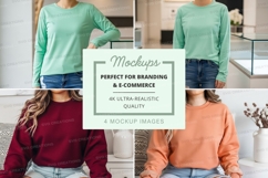 Long sleeve crew neck sweatshirts mockup Product Image 1