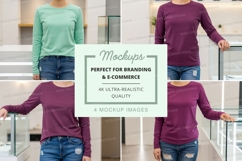 Long sleeve t-shirt mockup in light green and purple Product Image 1