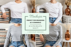 Long sleeve t-shirt mockup on model Product Image 1