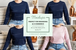 Long sleeve t-shirt mockup in blue and pink Product Image 1