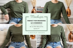 Long sleeve t-shirt mockup in olive green Product Image 1