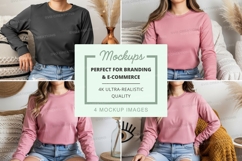 Long sleeve t-shirt mockup with model Product Image 1