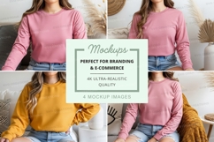 Long sleeve t-shirt mockup in pink and yellow Product Image 1