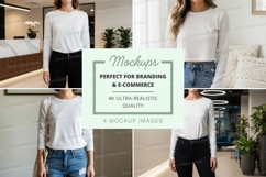 Long sleeve t-shirt mockup - white - multiple views Product Image 1