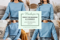 Light blue long sleeve crew neck sweatshirt mockup Product Image 1