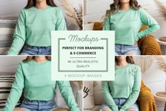 Long sleeve t-shirt mockup in mint green Product Image 1
