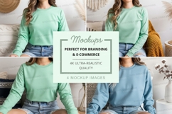 Long sleeve crew neck sweatshirt mockup in mint and light bl Product Image 1