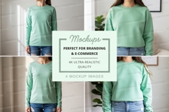 Long sleeve t-shirt mockup in mint green Product Image 1