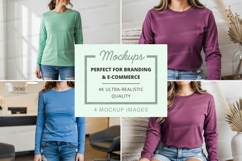 Long sleeve t-shirt mockup in multiple colors Product Image 1
