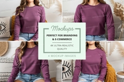 Purple long sleeve t-shirt mockup Product Image 1