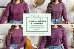 Long sleeve t-shirt mockup in burgundy Product Image 1