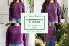 Purple long-sleeve crew neck sweatshirt mockup Product Image 1