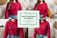 Long sleeve crew neck t-shirt mockup in red Product Image 1