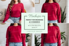 Red crew neck sweatshirt mockup Product Image 1