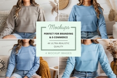 Long sleeve crew neck sweatshirts mockup Product Image 1