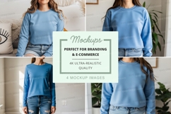 Blue long sleeve crew neck sweatshirt mockup Product Image 1
