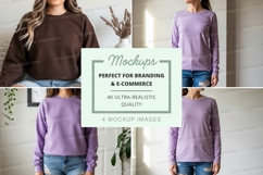 Long sleeve sweatshirt mockup in brown and lavender Product Image 1