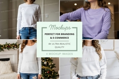 Long sleeve t-shirt mockup in white and lavender Product Image 1
