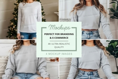 Women's long sleeve crew neck sweatshirt mockup in light gra Product Image 1