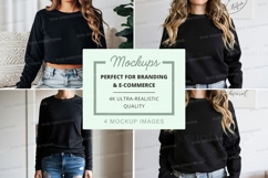 Black cropped long sleeve t-shirt mockup Product Image 1