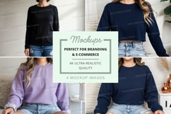 Cropped sweatshirt mockup in black, navy, and lavender Product Image 1