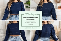 Crop top mockup with long sleeves in navy blue Product Image 1