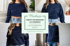 Long sleeve crop sweatshirt mockup in navy blue Product Image 1