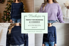 Long sleeve sweatshirt mockup in navy and lavender Product Image 1