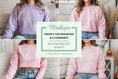 Women's cropped sweatshirt mockup in lavender and pink Product Image 1