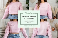 Pink cropped sweatshirt mockup Product Image 1