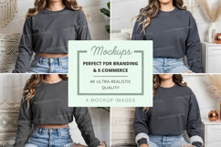 Long sleeve crop sweatshirt mockup in dark gray Product Image 1