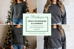 Long sleeve crew neck sweatshirt mockup in black Product Image 1